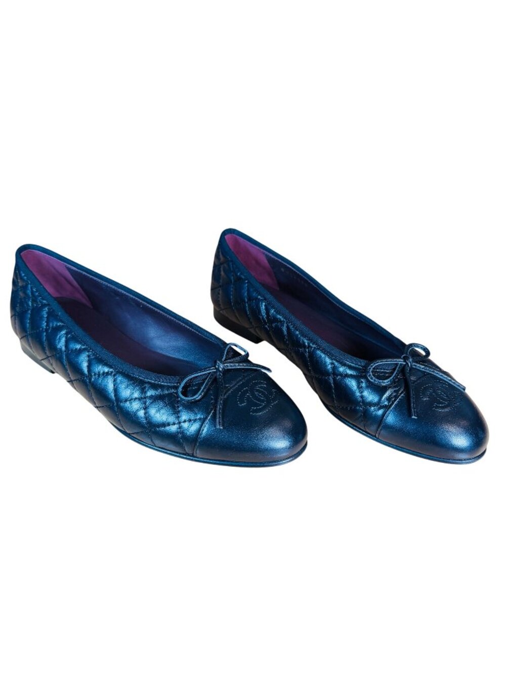 Chanel Black Quilted Leather CC Bow Cap Toe Ballet Flats Size EU 39.5 US 9.5